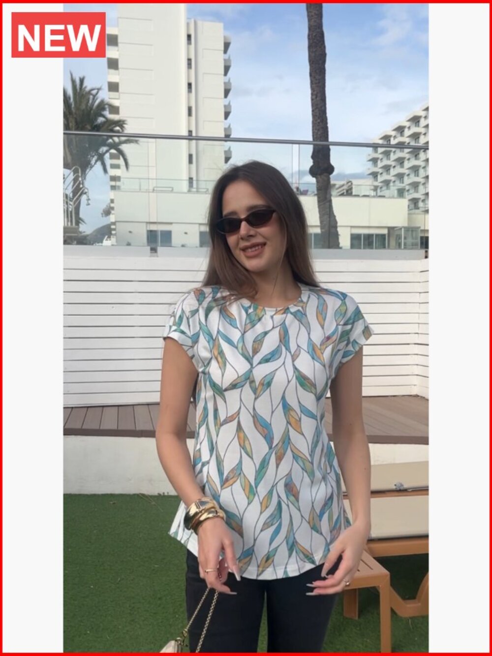 Short Sleeve Tunic Blouse with Cap Sleeves Crew Neck Casual Top - Picture 6 of 7